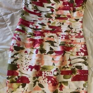 Floral Strapless Bandage Dress in White, Pink & Green